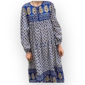 Matta Kajal Blue and White Long Sleeve Sundress with Bishop Sleeves Size XS